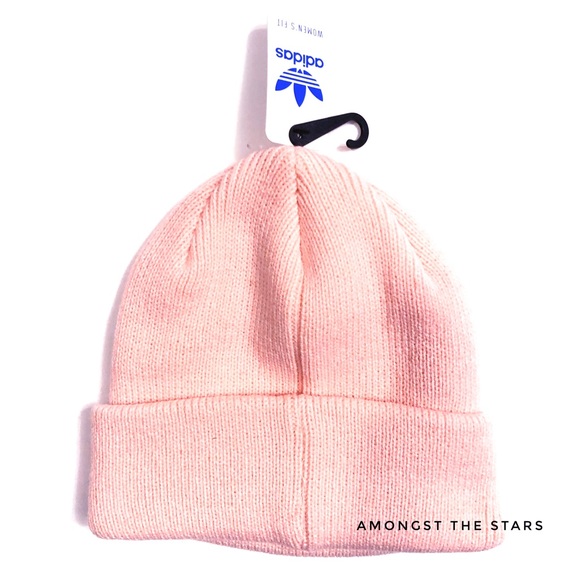 adidas Trefoil Icy Pink & White Knit Beanie Hat - Picture 3 of 3